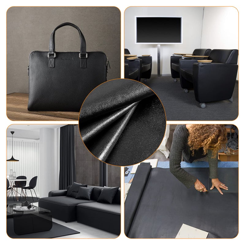 TeeLiy PU Fabric Leather 2 Yards 58"" x 72""  0.9mm Thick Faux Synthetic Leather Material Sheets for Upholstery Crafts  DIY Sewings  Sofa  Handbag  Hair Bows Decorations (Black_Smooth Surface_2 Yards) - Image 5